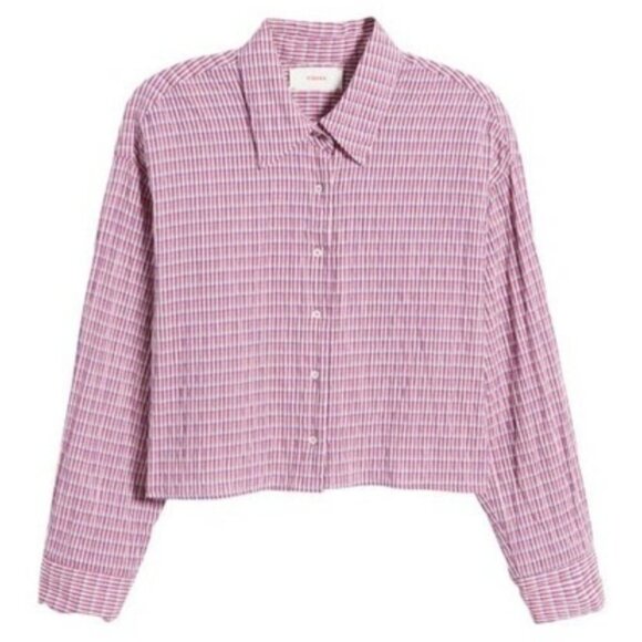 💕XIRENA💕 Dawson Plaid Crop Button Up Shirt ~ Coral Cove Large NWOT - Picture 10 of 16